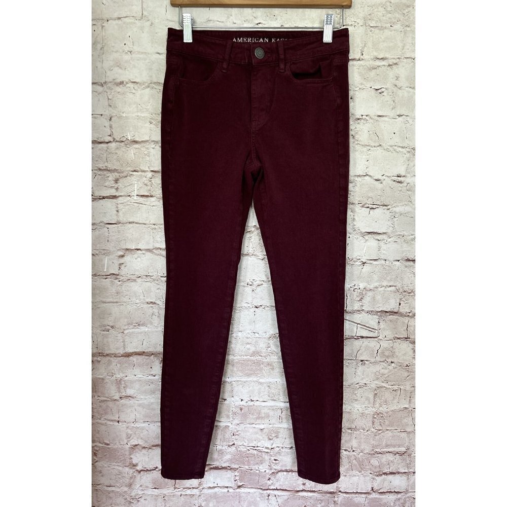 American Eagle Hi-Rise Jegging Burgundy Sateen Super Super Stretch X4 Size 2 Reg